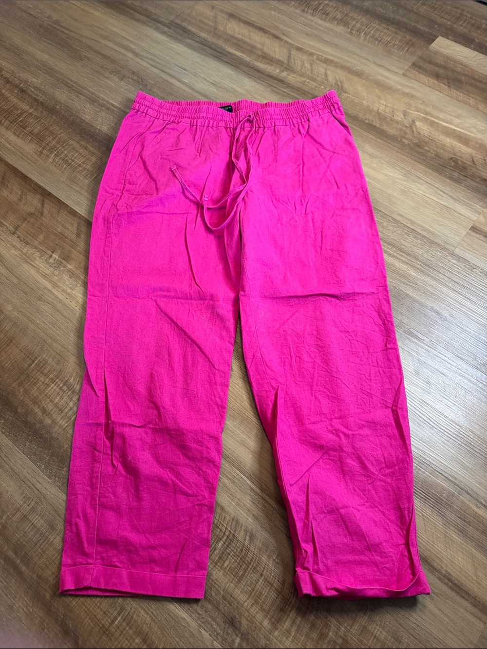 J. Crew Bright Hot Pink Cropped Drawstring linen Pants